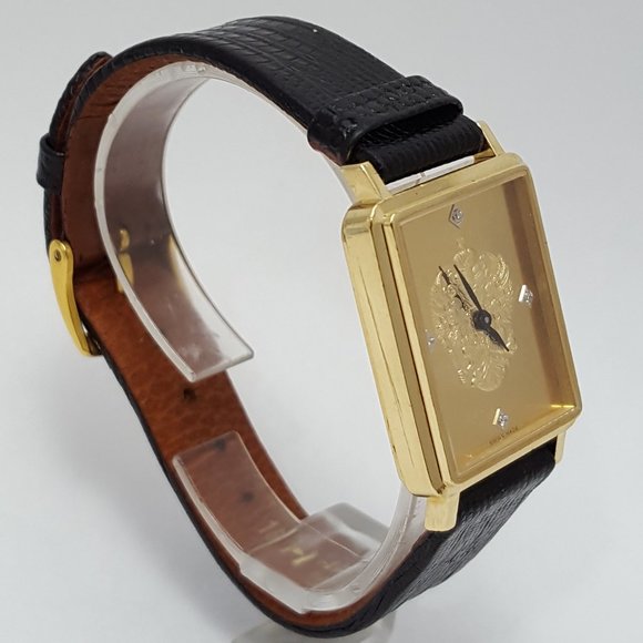 18kt Yellow Gold Franklin Mint Royal Crest Tank Leather Band Men's Watch 24mm - Picture 3 of 11